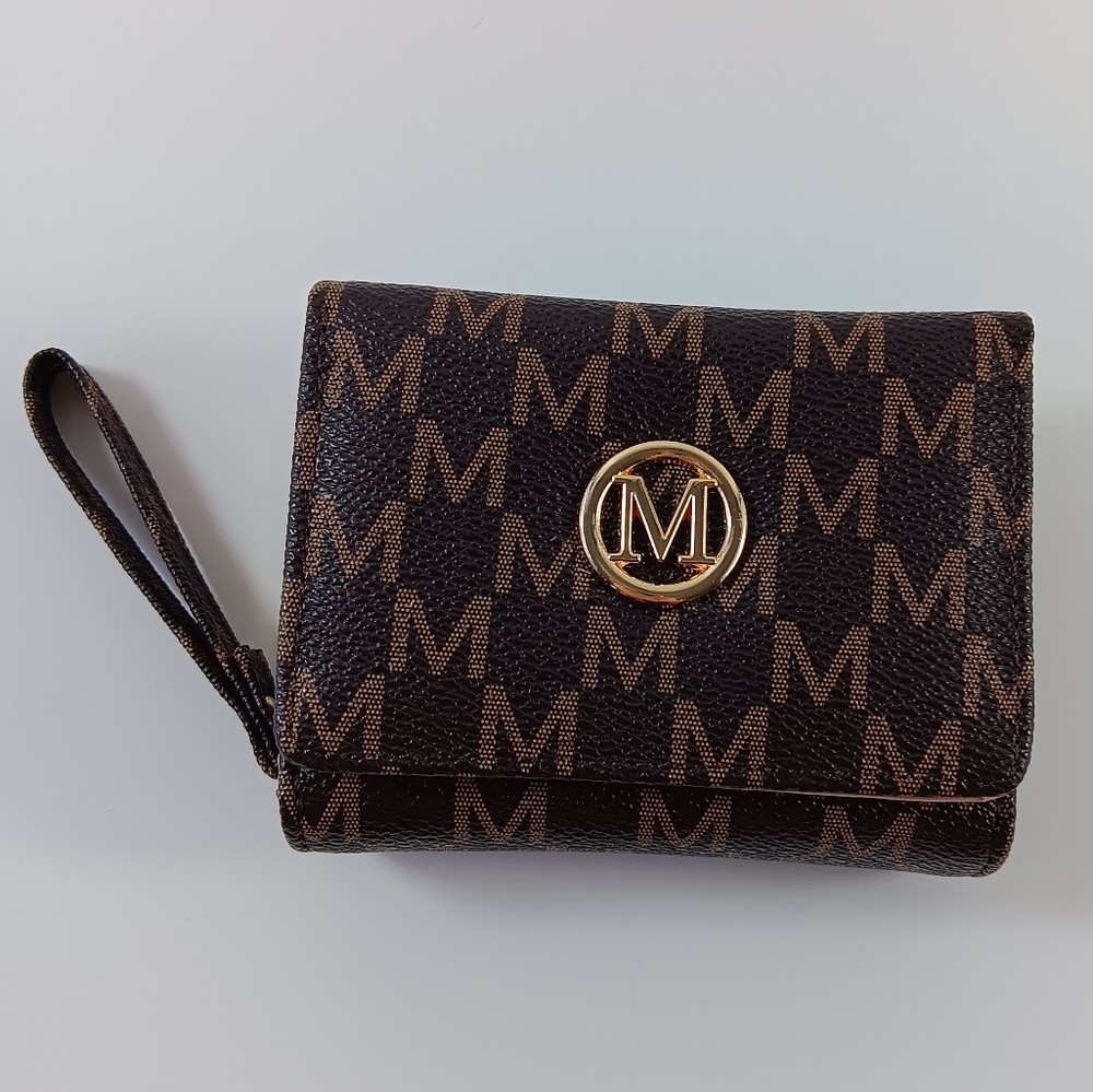 Brown And Pinkish Tan Tri-Fold Wallet with Key Strap- Small